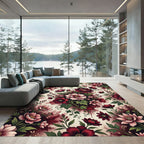 Deep Berry Floral Botanical Arrangement Rug