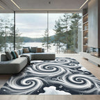 Ethereal Charcoal and White Swirling Frost Rug