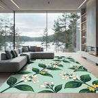 Green Leaf White Blossom Sprig Rug