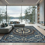 Vintage Navy Compass Nautical Wave Art Rug