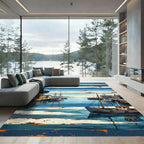 Rustic Nautical Harbor Boats Landscape Rug