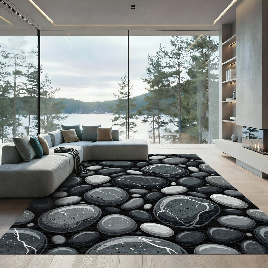 Monochromatic Pebble Texture Arrangement Rug