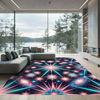 Cosmic Neon Starburst Geometric Galaxy Rug
