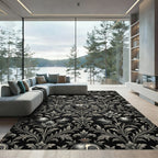 Dark Pomegranate Thistle Floral Damask Rug
