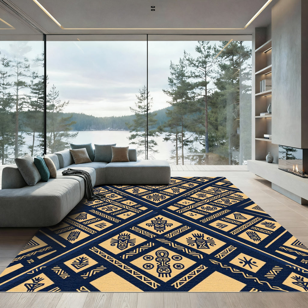 Navajo Inspired Dark Blue Terra Cotta Medallions Rug