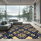 Navajo Inspired Dark Blue Terra Cotta Medallions Rug