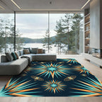 Celestial Teal and Gold Starry Sky Rug