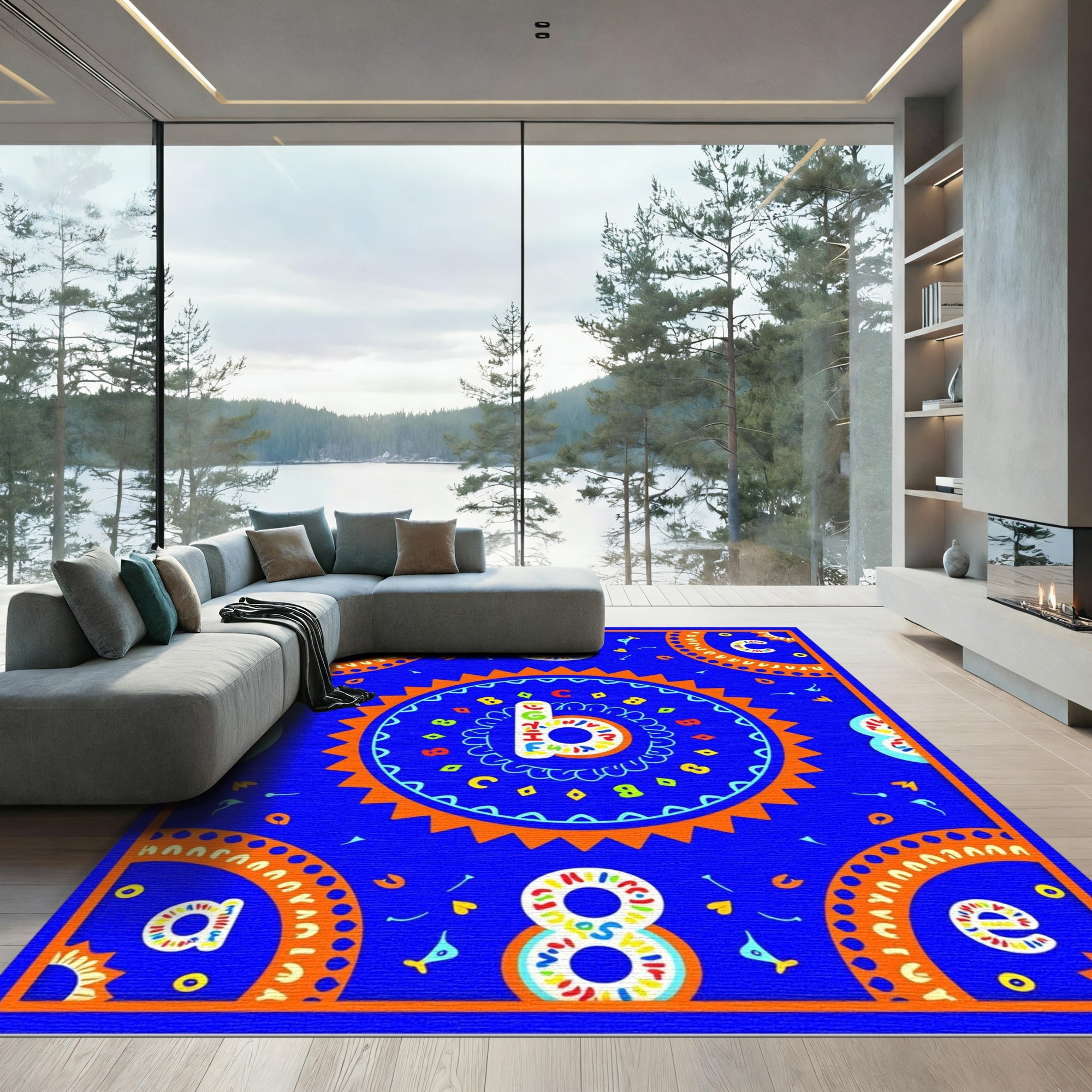Colorful Alphabet Circles and Numbers Rug