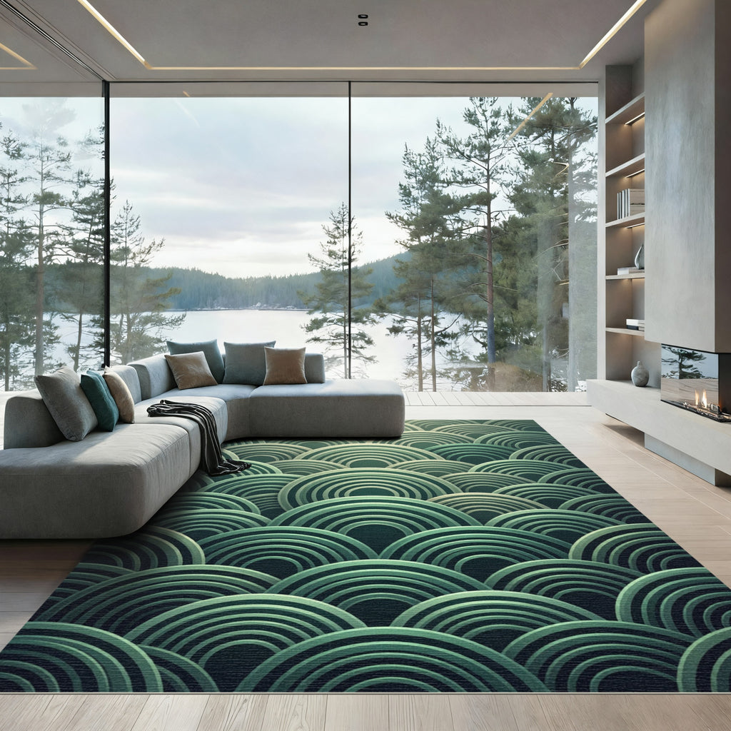 Teal Concentric Arches Rippling Rug