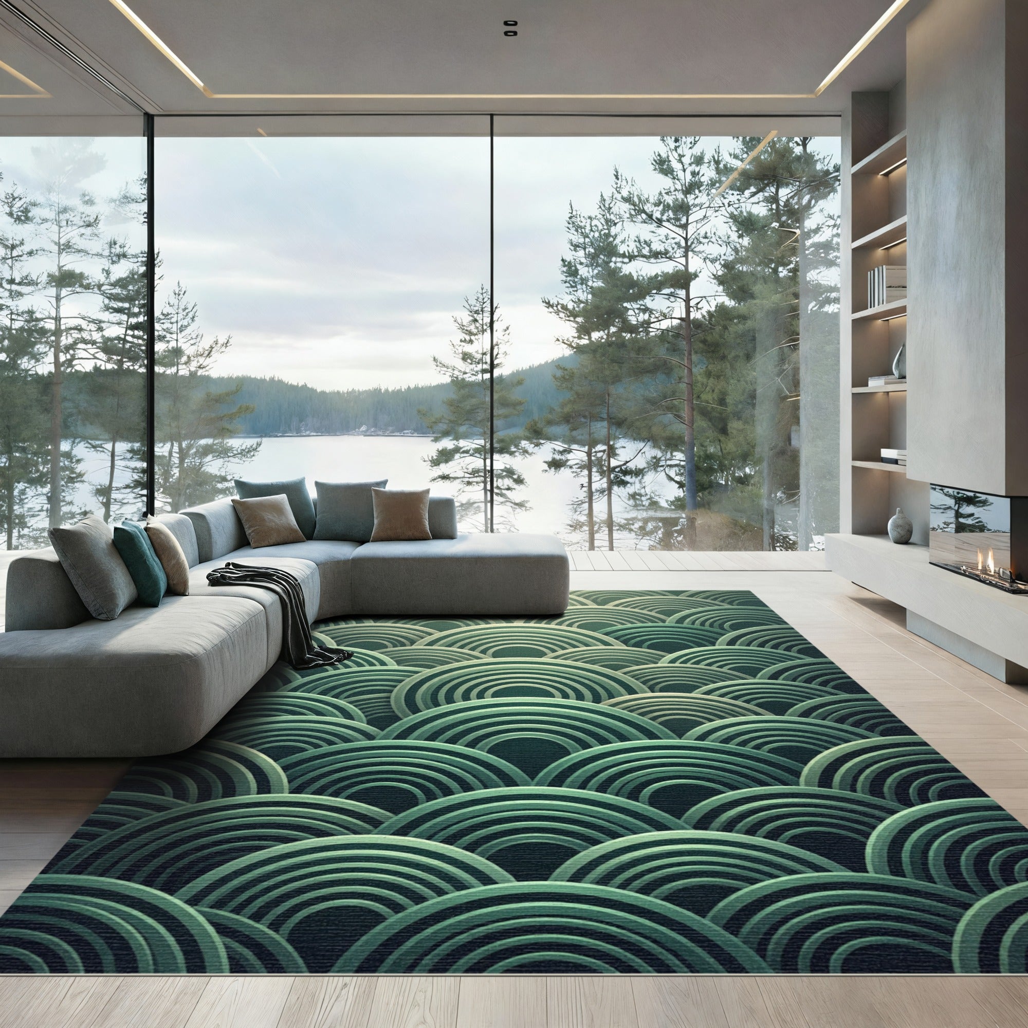 Teal Concentric Arches Rippling Rug