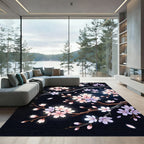 Luminous Cherry Blossom Branches on Black Rug