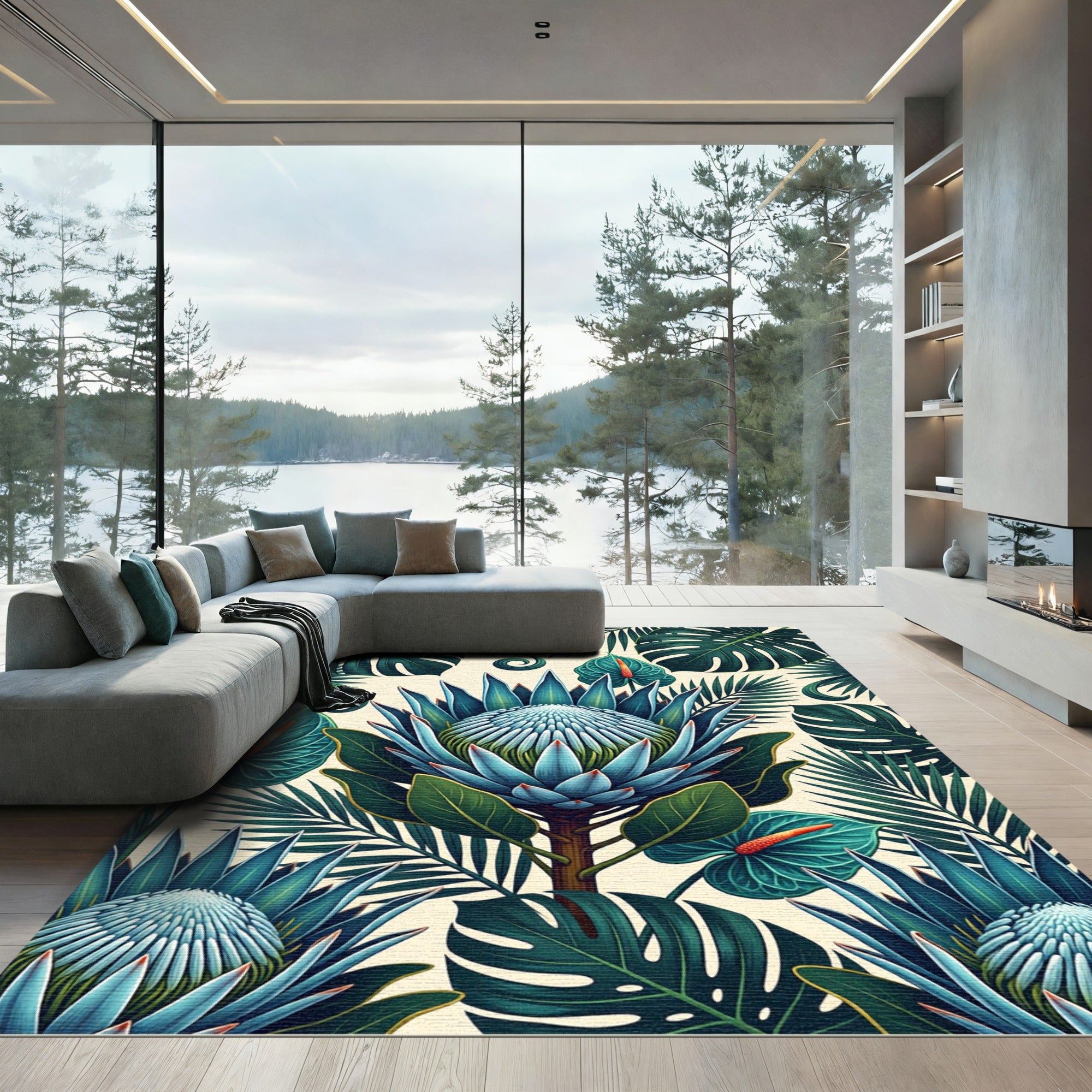 Blue Protea Tropical Foliage Delight Rug