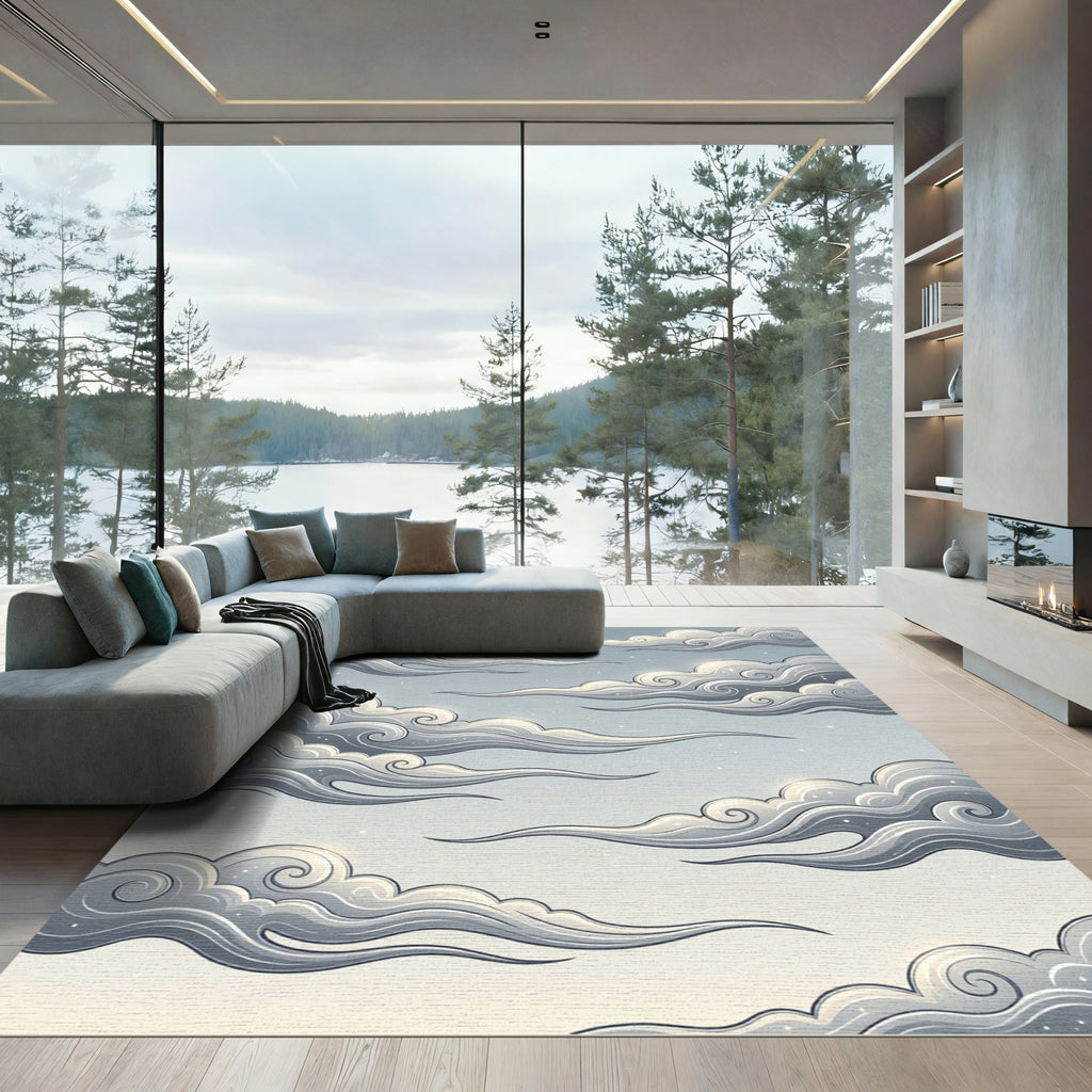 Ethereal Gray Swirling Cloud Celestial Heavens Rug