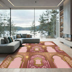 Elegant Pink Archway Ornate Gold Filigree Rug