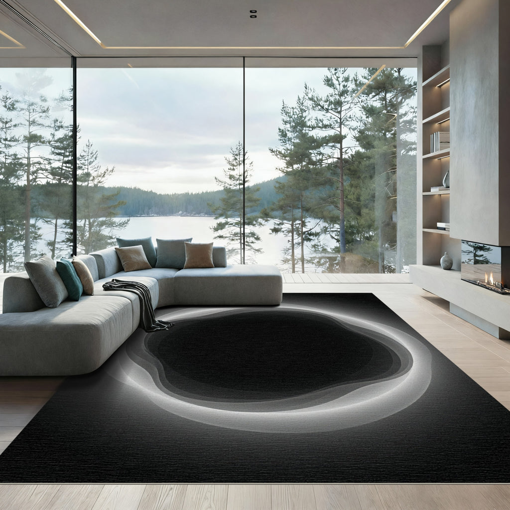 Abstract White Ring Swirl Rug
