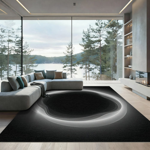 Abstract White Ring Swirl Rug