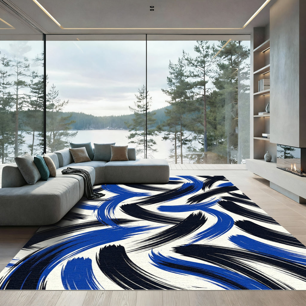 Bold Abstract Navy and Blue Swirls Rug