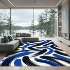 Bold Abstract Navy and Blue Swirls Rug
