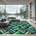 Green Teal Herringbone Blocks Rug