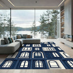 Neoclassical Navy Architectural Facade Grid Rug