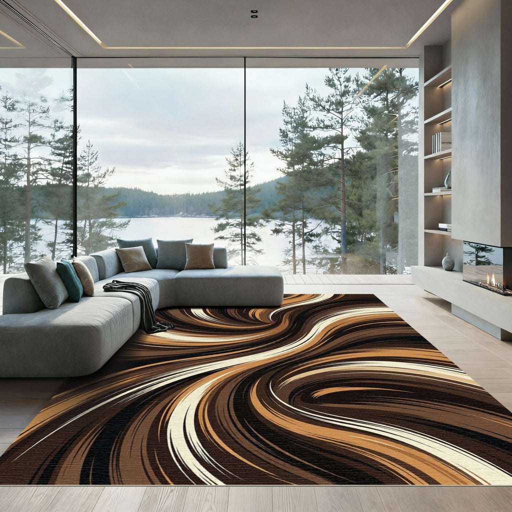 Swirling Chocolate Caramel Cream Ribbon Rug