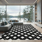 Modern Black Interlocking Geometric Lattice Rug