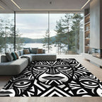 Monochrome Tribal Totem Face Art Rug