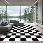 Modern Monochrome Checkerboard Grid Area Rug