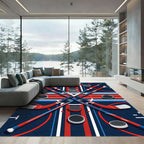 Geometric Hockey Stick and Puck Art Rug