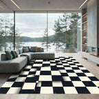 Modern Monochrome Checkered Abstract Grid Rug