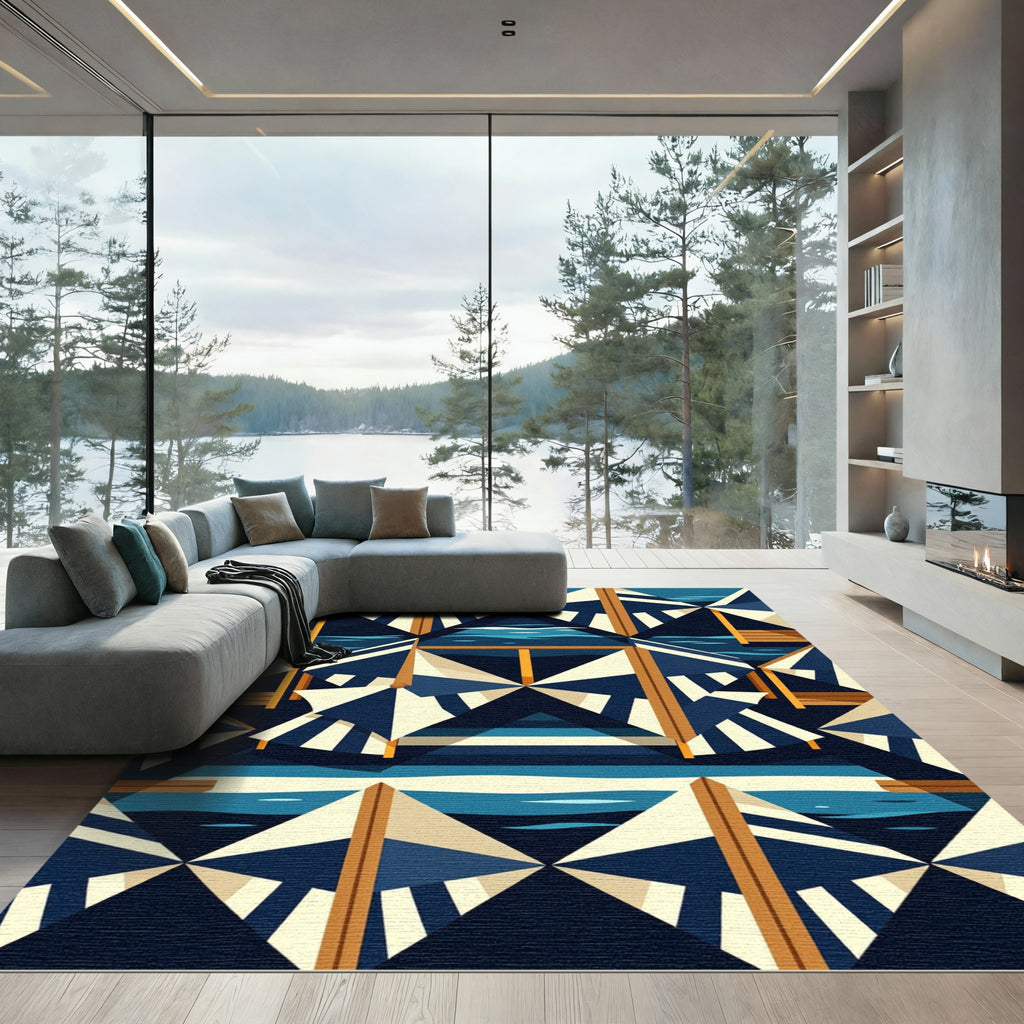 Navy and White Geometric Sailing Stripe Rug