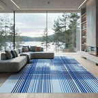 Linear Blue Abstract Grid Art Rug
