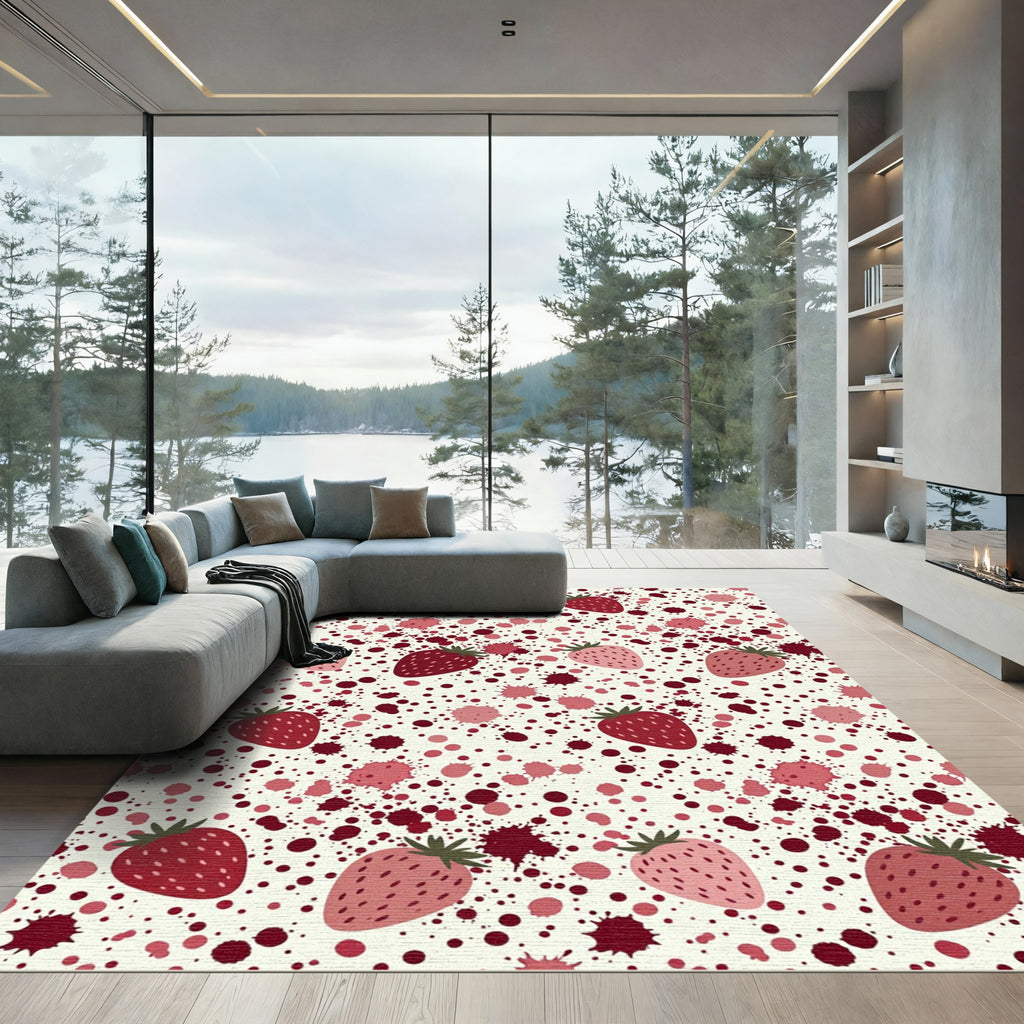 Pink Strawberry Splatter Scattered Rug