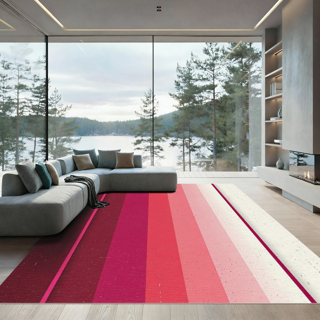 Minimalist Gradient Ruby Striped Art Piece Rug
