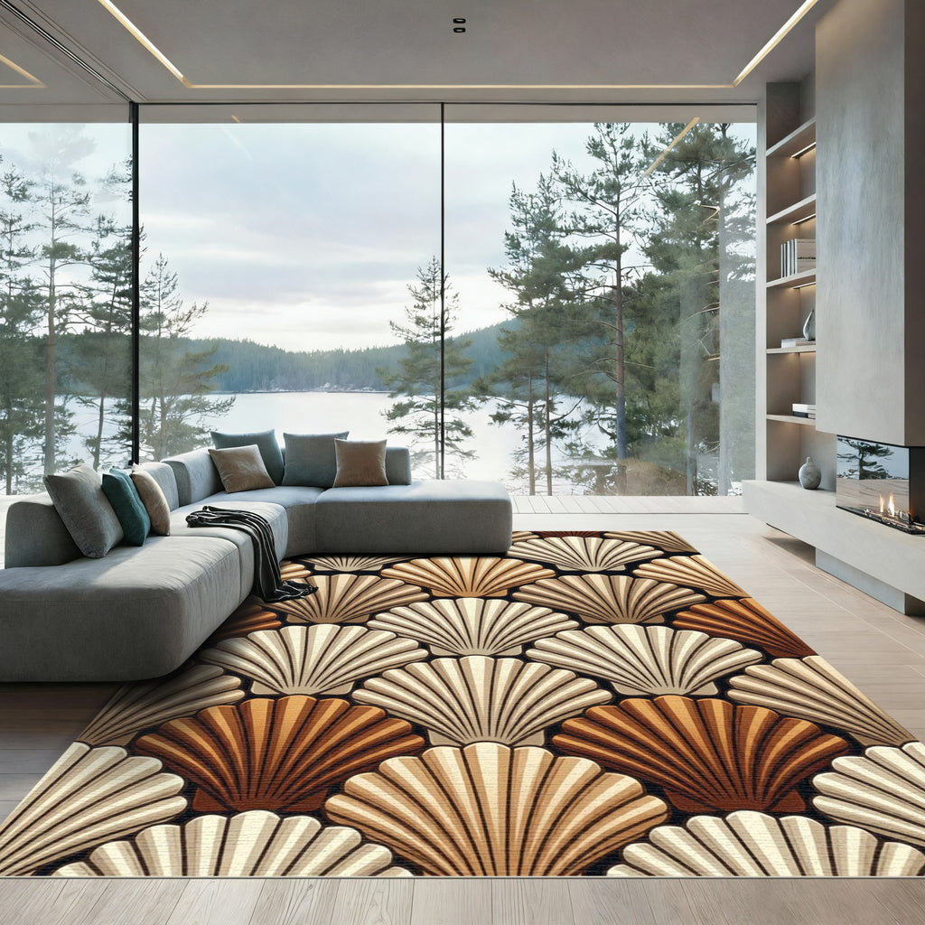 Art Deco Seashell Neutral Shell Pattern Rug
