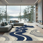 Abstract Navy Blue Wavy Contour Lines Rug