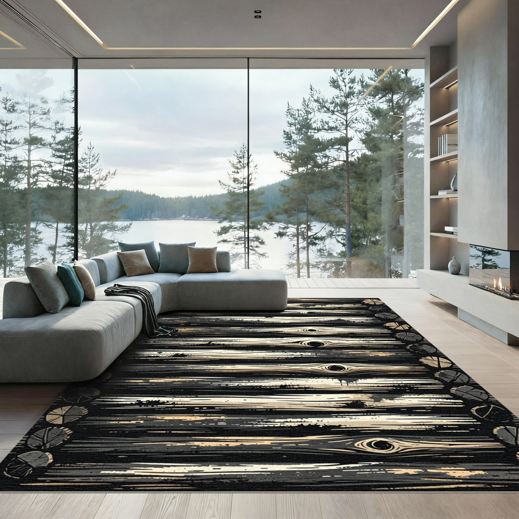 Rustic Log Cabin Wood Plank Rug