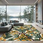 Golden Botanical Floral Folk Art Rug