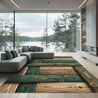 Rustic Green and Tan Wood Plank Rug