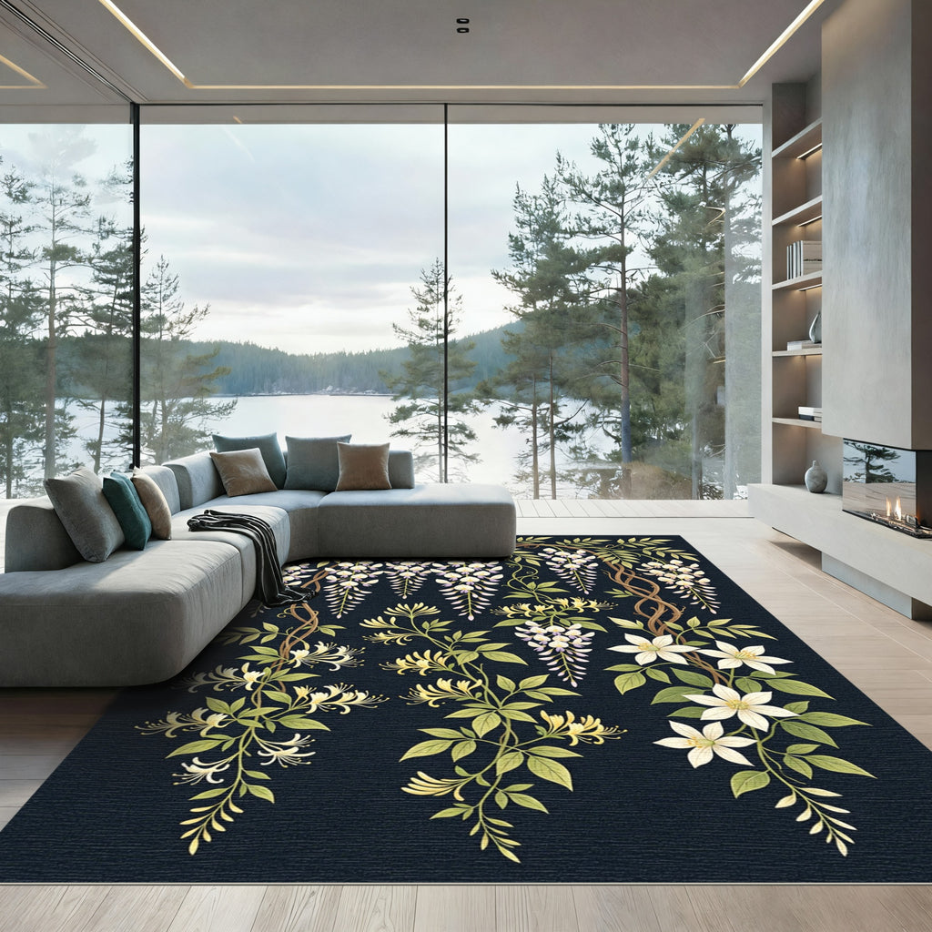 White Wisteria Yellow Honeysuckle Blooms Rug