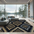 Golden Tan Grey Sunburst Medallion Rug