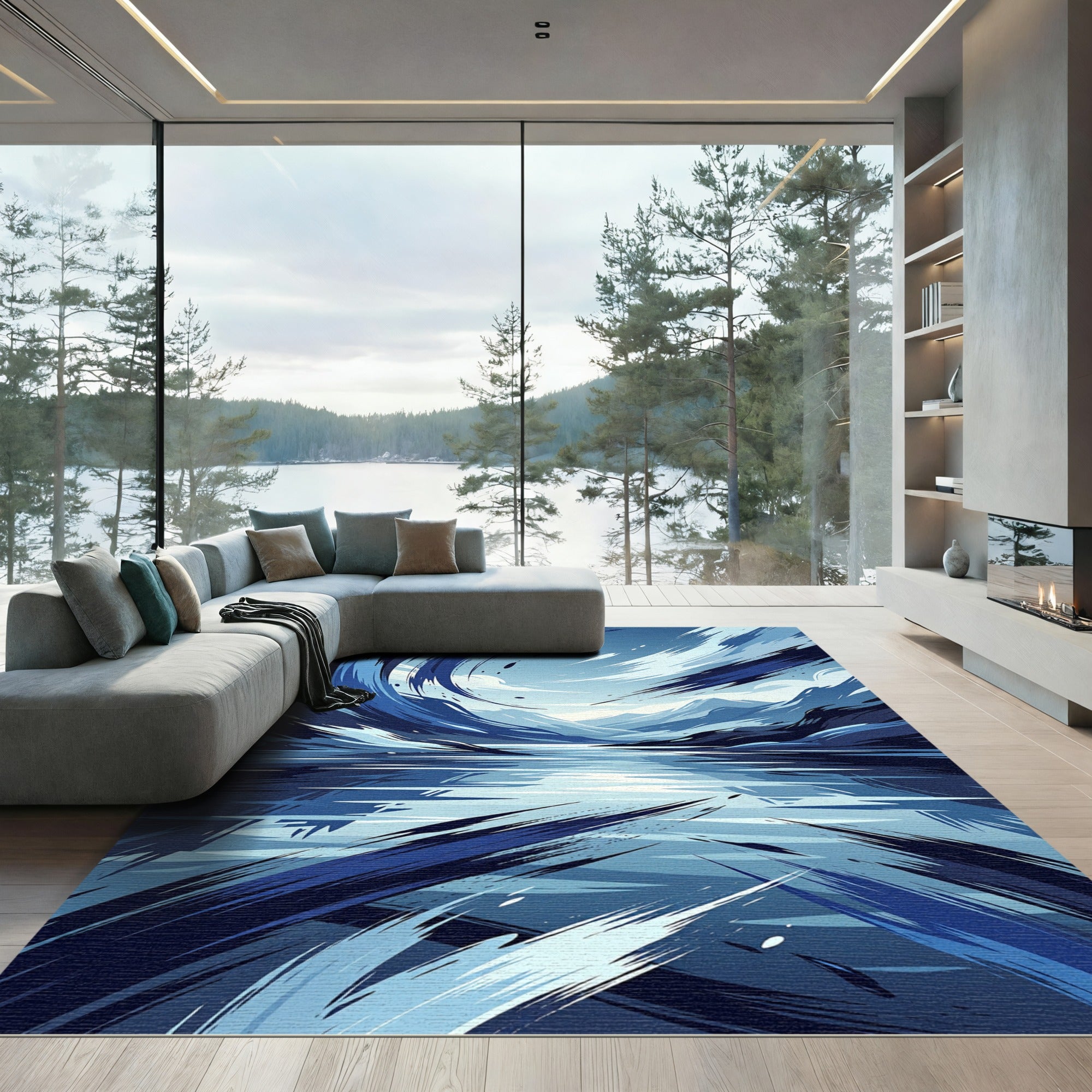 Dynamic Ocean Wave Brushstroke Rug