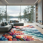 Vibrant Coral Reef Coastal Watercolor Rug