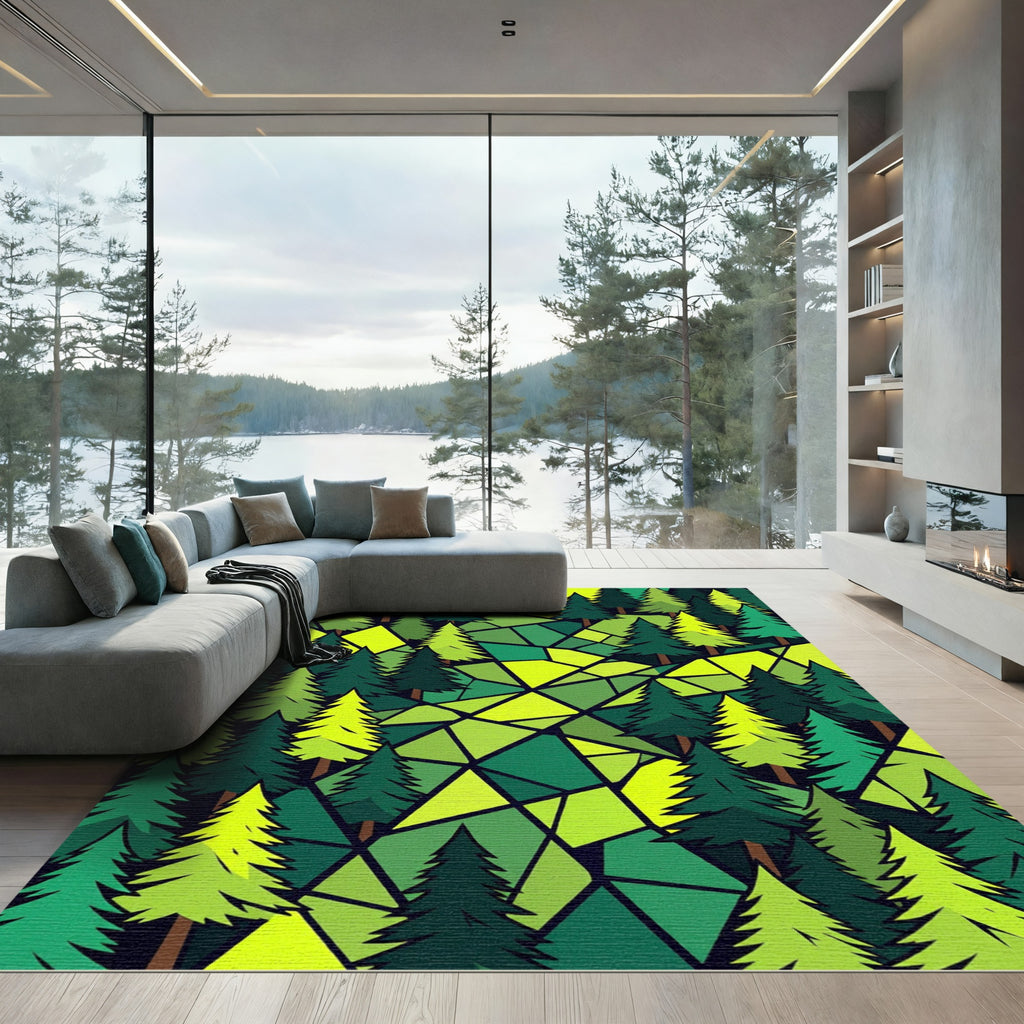 Verdant Forest Geometric Mosaic Rug