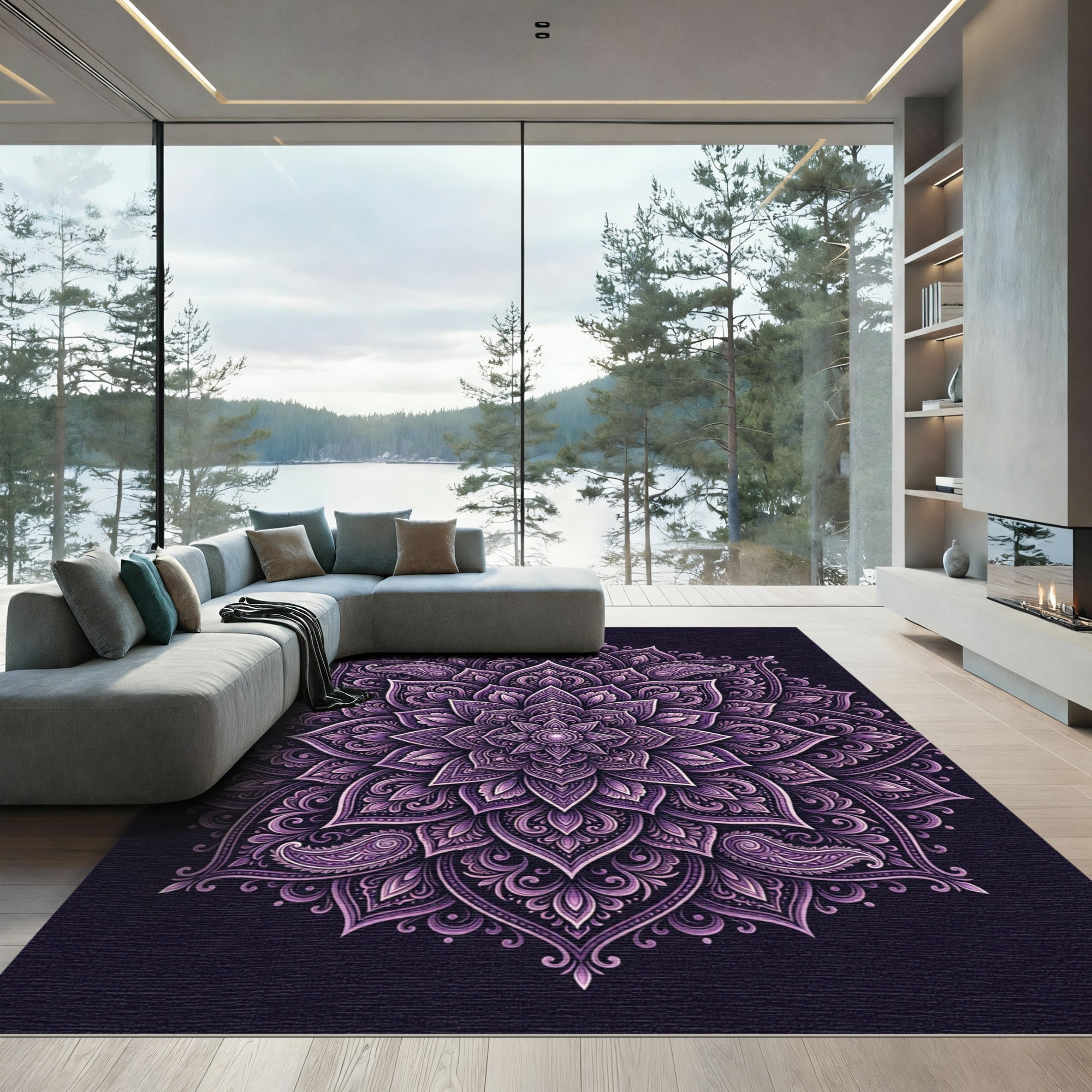 Intricate Amethyst Floral Mandala Bloom Rug