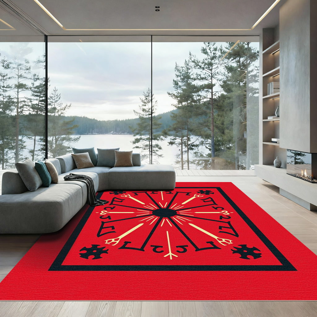 Crimson Sunburst Radial Medallion Rug