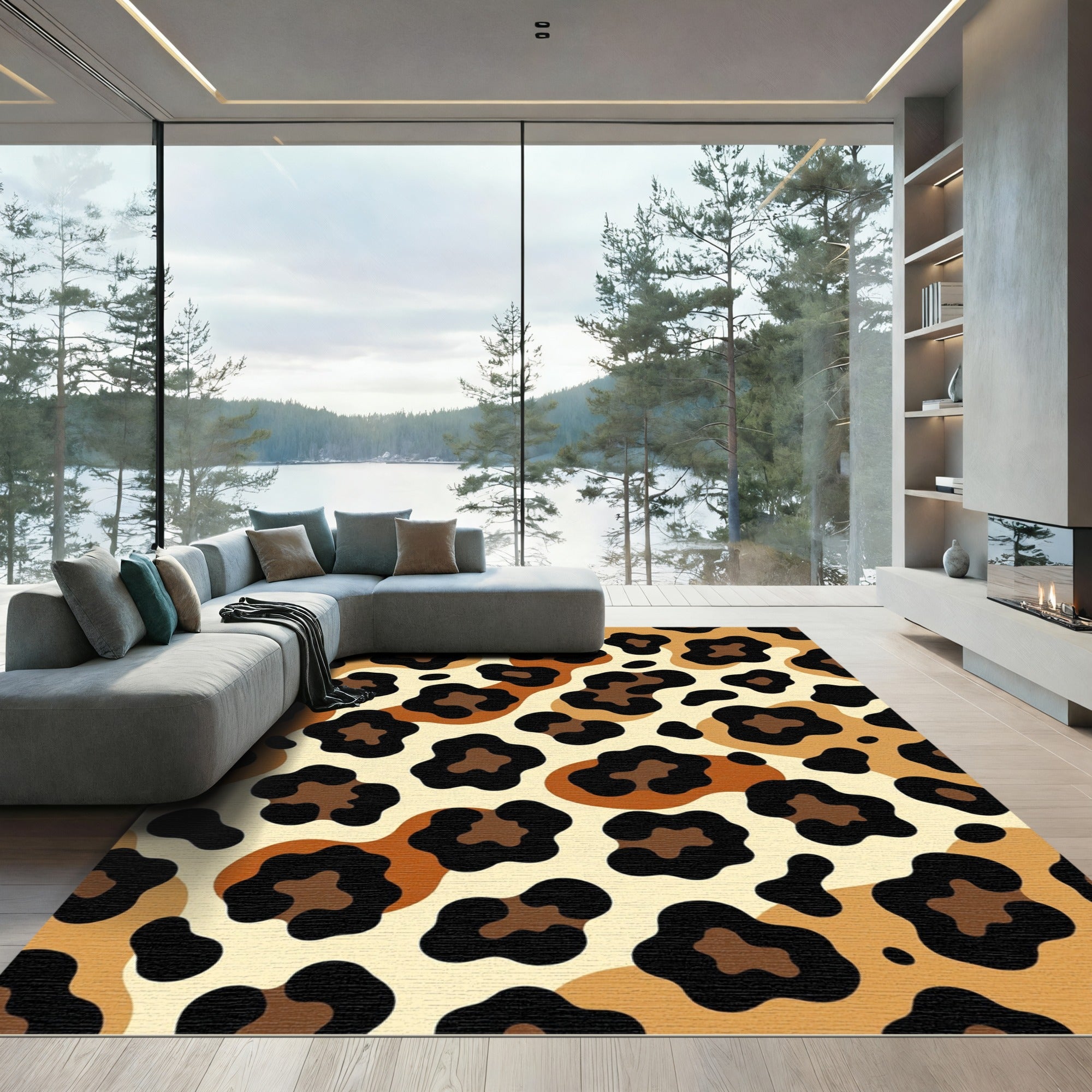 Bold Earthy Gold Leopard Spot Rug