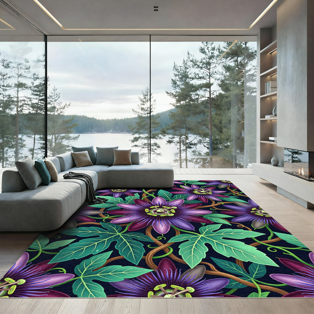 Deep Purple Passion Flower Garden Rug