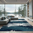 Midnight Blue Abstract Silver Splatter Rug