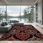 Gothic Heart Scrollwork Crimson Beige Rug